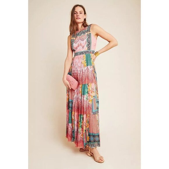 NWT Anthropologie Bhanuni by Jyoti Alessandra Maxi in Pink Combo Dress 6 $228 - Picture 1 of 12